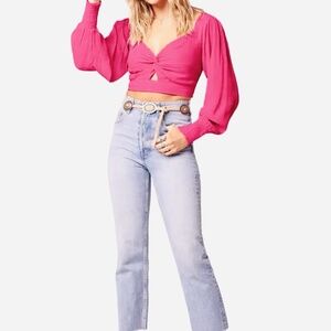 B O G Collective Top Pink Crop Twist